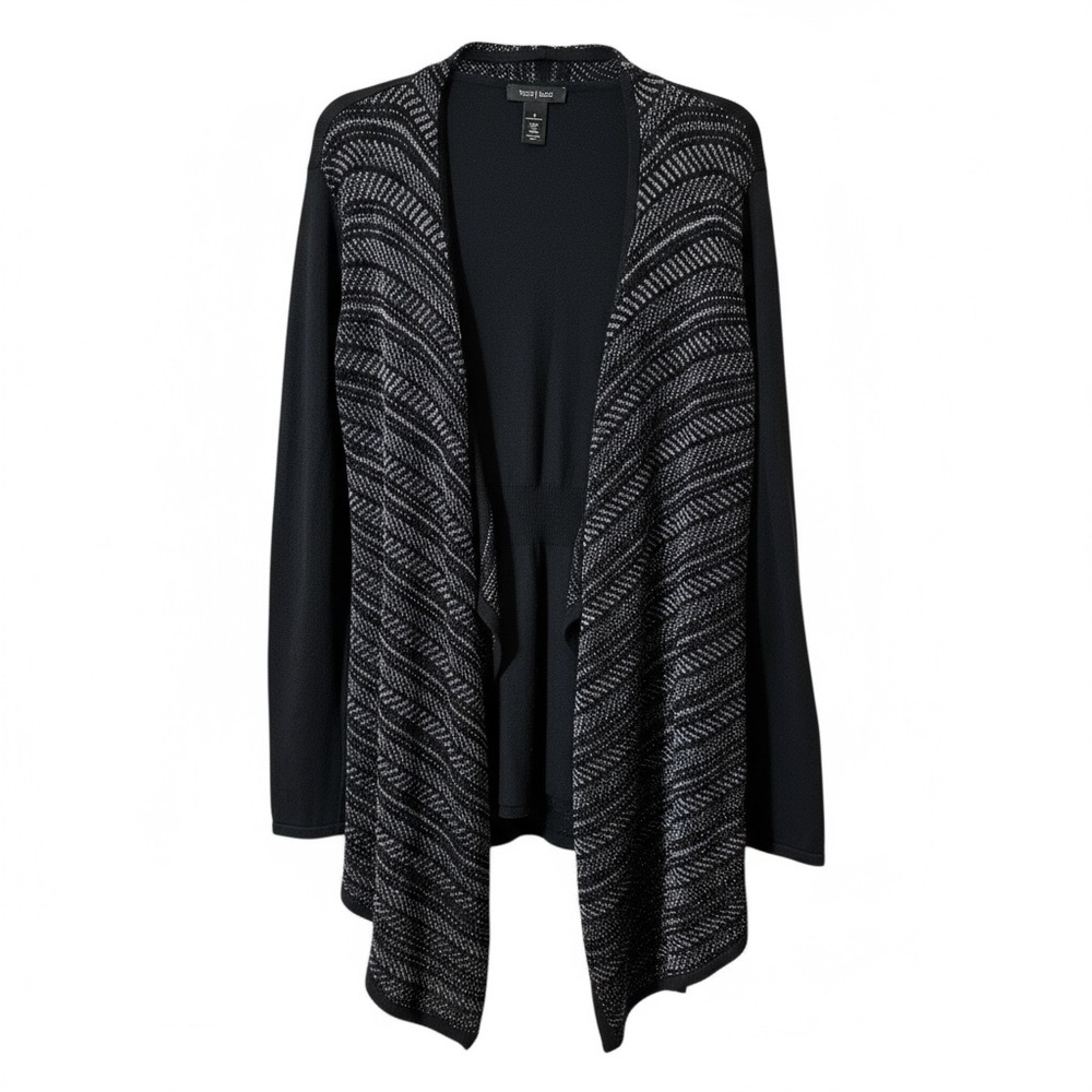 White House Black Market Cardigan M Medium‎ Black Silver Striped Sparkle Knit